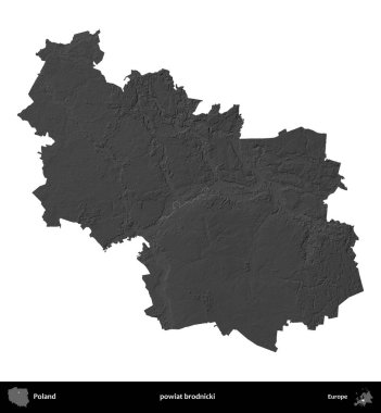 powiat brodnicki. Polonya 'nın idari bölgesi gri ölçekli yükseklik haritasında beyaza izole edildi