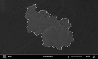 powiat brodnicki. Polonya 'nın idari bölgesi kararmış bir gri tonlama yükseklik haritasına vurgulandı ve özetlendi