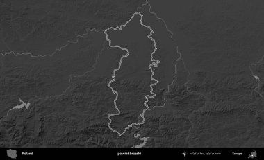powiat brzeski. Polonya 'nın idari bölgesini gri ölçekli bir yükseklik haritasında özetledim