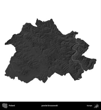 powiat brzozowski. Polonya 'nın idari bölgesi gri ölçekli yükseklik haritasında beyaza izole edildi