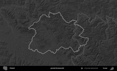 powiat brzozowski. Polonya 'nın idari bölgesini gri ölçekli bir yükseklik haritasında özetledim