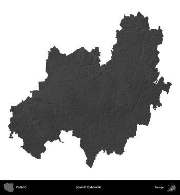 powiat bytowski. Polonya 'nın idari bölgesi gri ölçekli yükseklik haritasında beyaza izole edildi