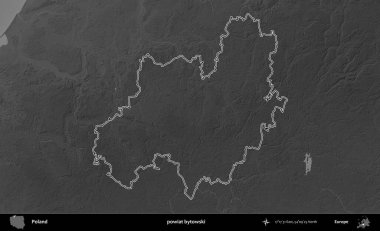 powiat bytowski. Polonya 'nın idari bölgesini gri ölçekli bir yükseklik haritasında özetledim