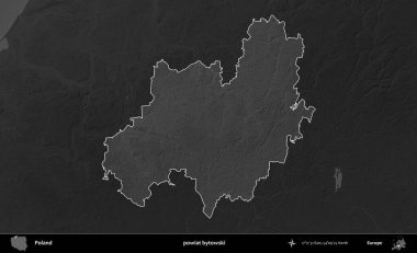 powiat bytowski. Polonya 'nın idari bölgesi kararmış bir gri tonlama yükseklik haritasına vurgulandı ve özetlendi
