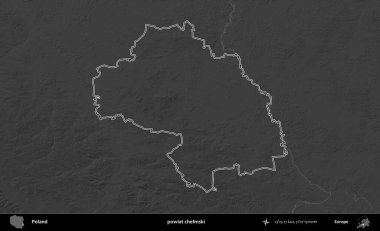 powiat chelmski. Polonya 'nın idari bölgesini gri ölçekli bir yükseklik haritasında özetledim