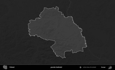 powiat chelmski. Polonya 'nın idari bölgesi kararmış bir gri tonlama yükseklik haritasına vurgulandı ve özetlendi