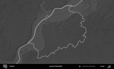 powiat chelminski. Polonya 'nın idari bölgesini gri ölçekli bir yükseklik haritasında özetledim