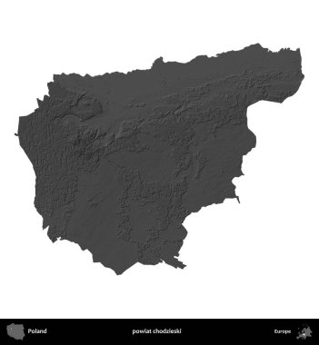 powiat chodzieski. Polonya 'nın idari bölgesi gri ölçekli yükseklik haritasında beyaza izole edildi