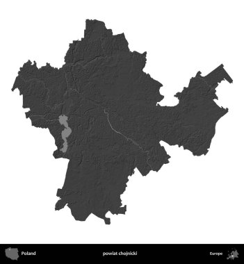 powiat chojnicki. Polonya 'nın idari bölgesi gri ölçekli yükseklik haritasında beyaza izole edildi