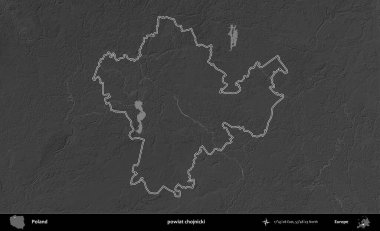 powiat chojnicki. Polonya 'nın idari bölgesini gri ölçekli bir yükseklik haritasında özetledim