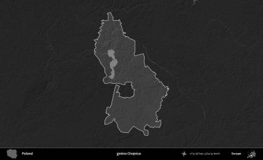 gmina Chojnice. Polonya 'nın idari bölgesi kararmış bir gri tonlama yükseklik haritasına vurgulandı ve özetlendi