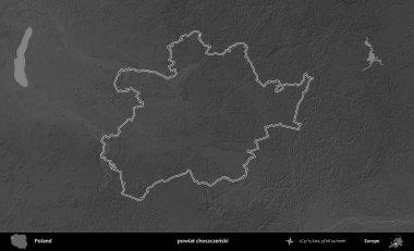 powiat choszczenski. Polonya 'nın idari bölgesini gri ölçekli bir yükseklik haritasında özetledim