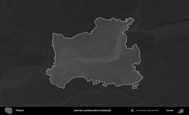 powiat czarnkowsko-trzcianecki. Polonya 'nın idari bölgesi kararmış bir gri tonlama yükseklik haritasına vurgulandı ve özetlendi