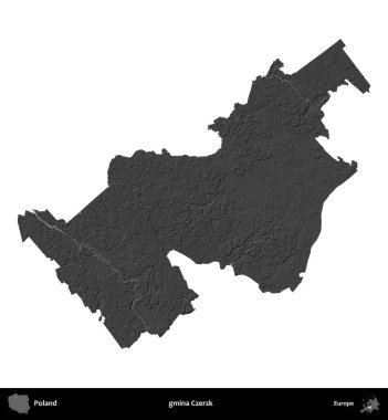 gmina Czersk. Polonya 'nın idari bölgesi gri ölçekli yükseklik haritasında beyaza izole edildi