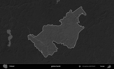 gmina Czersk. Polonya 'nın idari bölgesi kararmış bir gri tonlama yükseklik haritasına vurgulandı ve özetlendi