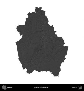 powiat czluchowski. Polonya 'nın idari bölgesi gri ölçekli yükseklik haritasında beyaza izole edildi