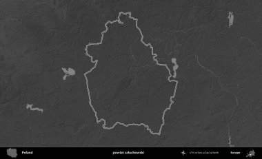 powiat czluchowski. Polonya 'nın idari bölgesini gri ölçekli bir yükseklik haritasında özetledim
