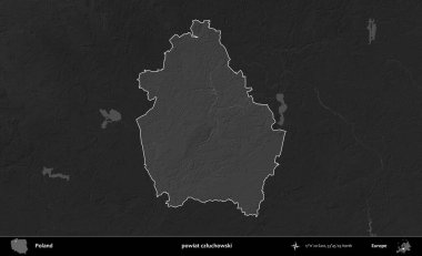 powiat czluchowski. Polonya 'nın idari bölgesi kararmış bir gri tonlama yükseklik haritasına vurgulandı ve özetlendi