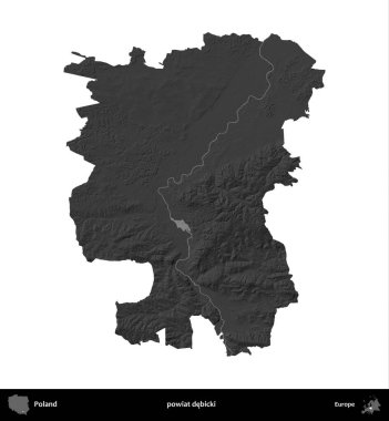 powiat debicki. Polonya 'nın idari bölgesi gri ölçekli yükseklik haritasında beyaza izole edildi