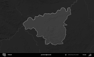 powiat dabrowski. Polonya 'nın idari bölgesi kararmış bir gri tonlama yükseklik haritasına vurgulandı ve özetlendi