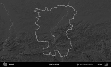 powiat debicki. Polonya 'nın idari bölgesini gri ölçekli bir yükseklik haritasında özetledim