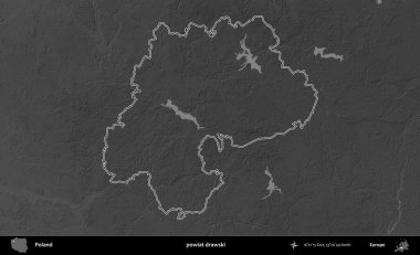 powiat drawski. Polonya 'nın idari bölgesini gri ölçekli bir yükseklik haritasında özetledim
