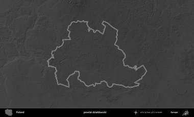 powiat dzialdowski. Polonya 'nın idari bölgesini gri ölçekli bir yükseklik haritasında özetledim