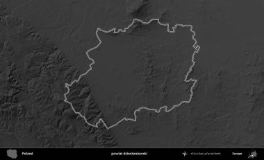 powiat dzierzoniowski. Polonya 'nın idari bölgesini gri ölçekli bir yükseklik haritasında özetledim