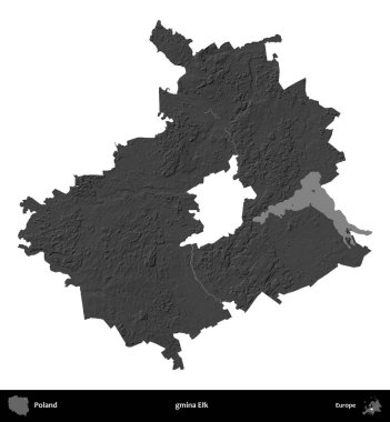 Gmina Geyiği. Polonya 'nın idari bölgesi gri ölçekli yükseklik haritasında beyaza izole edildi