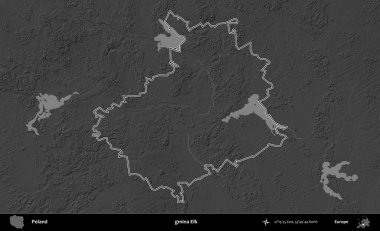 Gmina Geyiği. Polonya 'nın idari bölgesini gri ölçekli bir yükseklik haritasında özetledim