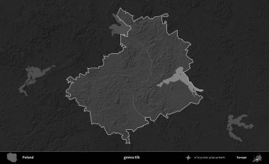 Gmina Geyiği. Polonya 'nın idari bölgesi kararmış bir gri tonlama yükseklik haritasına vurgulandı ve özetlendi