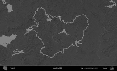 powiat elcki. Polonya 'nın idari bölgesini gri ölçekli bir yükseklik haritasında özetledim