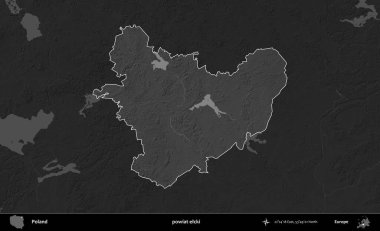 powiat elcki. Polonya 'nın idari bölgesi kararmış bir gri tonlama yükseklik haritasına vurgulandı ve özetlendi