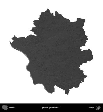 powiat garwolinski. Polonya 'nın idari bölgesi gri ölçekli yükseklik haritasında beyaza izole edildi