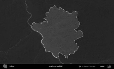 powiat garwolinski. Polonya 'nın idari bölgesi kararmış bir gri tonlama yükseklik haritasına vurgulandı ve özetlendi