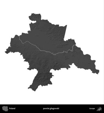 powiat glogowski. Polonya 'nın idari bölgesi gri ölçekli yükseklik haritasında beyaza izole edildi