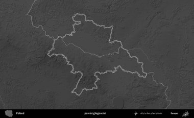 powiat glogowski. Polonya 'nın idari bölgesini gri ölçekli bir yükseklik haritasında özetledim