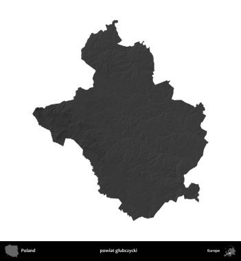 powiat glubczycki. Polonya 'nın idari bölgesi gri ölçekli yükseklik haritasında beyaza izole edildi