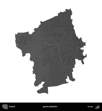 gmina Goleniow. Polonya 'nın idari bölgesi gri ölçekli yükseklik haritasında beyaza izole edildi