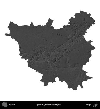powiat golubsko-dobrzynski. Polonya 'nın idari bölgesi gri ölçekli yükseklik haritasında beyaza izole edildi