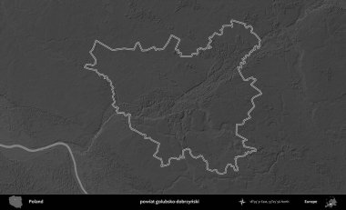powiat golubsko-dobrzynski. Polonya 'nın idari bölgesini gri ölçekli bir yükseklik haritasında özetledim