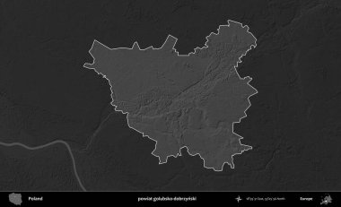 powiat golubsko-dobrzynski. Polonya 'nın idari bölgesi kararmış bir gri tonlama yükseklik haritasına vurgulandı ve özetlendi