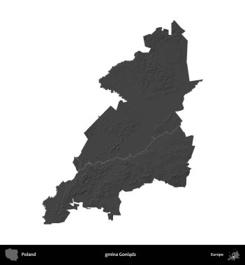 gmina Goniadz. Polonya 'nın idari bölgesi gri ölçekli yükseklik haritasında beyaza izole edildi