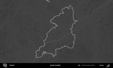 gmina Goniadz. Polonya 'nın idari bölgesini gri ölçekli bir yükseklik haritasında özetledim