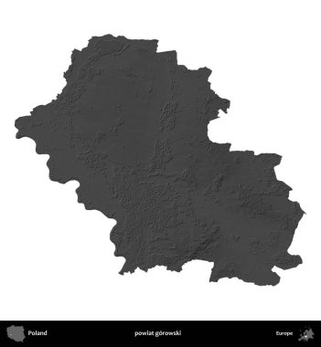 powiat gorowski. Polonya 'nın idari bölgesi gri ölçekli yükseklik haritasında beyaza izole edildi