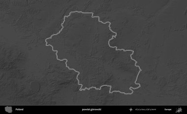 powiat gorowski. Polonya 'nın idari bölgesini gri ölçekli bir yükseklik haritasında özetledim