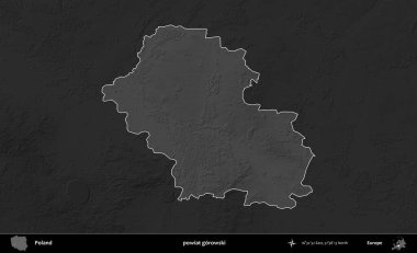 powiat gorowski. Polonya 'nın idari bölgesi kararmış bir gri tonlama yükseklik haritasına vurgulandı ve özetlendi