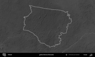 gmina Gorowo Ilaweckie. Polonya 'nın idari bölgesini gri ölçekli bir yükseklik haritasında özetledim