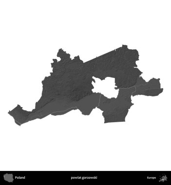 powiat gorzowski. Polonya 'nın idari bölgesi gri ölçekli yükseklik haritasında beyaza izole edildi
