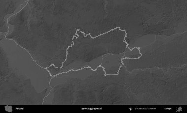 powiat gorzowski. Polonya 'nın idari bölgesini gri ölçekli bir yükseklik haritasında özetledim